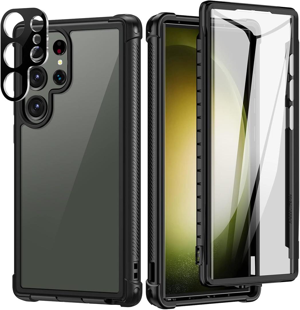 seacosmo Designed for Samsung Galaxy S23 Ultra Case, Full Body Shockproof Cover, with Built-in Screen Protector Slim Fit Protective Case for S23 Ultra 6.8", Black