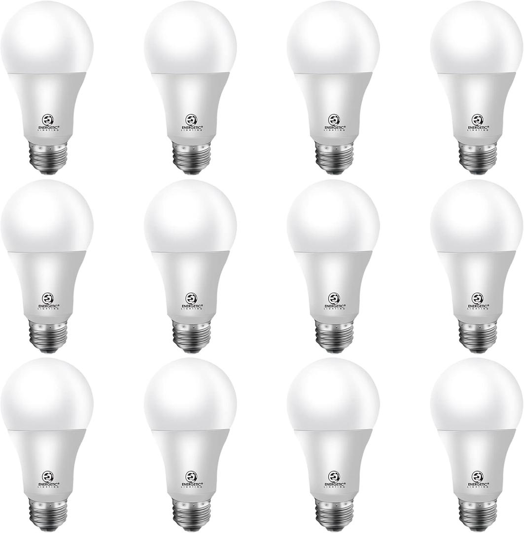 Energetic 75W Equivalent A19 LED Light Bulb, 3000K Warm White, Non-Dimmable LED Light Bulb, 1200lm, UL Listed, E26 Medium Base, 12-Pack