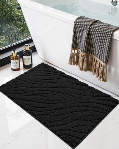 DEXI Bathroom Rugs 17x30, Extra Soft Absorbent Bath Mat, Non Slip Bathmat for Bathroom Floor, Machine Washable Rugs for Shower Floor, Black