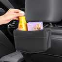 Car Trash Can Small Leather Vehicle Trash Bin Car Dustbin Garbage Organizer Holder with Trash Bag Foldable Mini Cars Storage Bag Container for Auto SUV Van Trucks (Black,Hanging Hook)