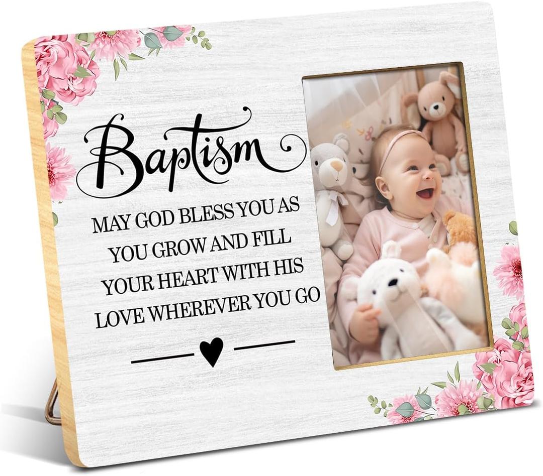 JioJio Chan Baptism Gifts Picture Frame, Christening, Baby Announcement Gifts for Godchildren Boys Girls from Godparents Godfather Godmother, 4x6 Inch Wooden Photo Frame
