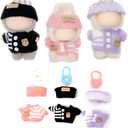 2 x Clothes Set for Labubu,9 Pieces - 3 Clothes Set for 15cm&17cm Labubu, Outfits for Dolls - Sweater + Hat + Bag, Premium Doll Outfit with Multiple Color(Pink,Black,Purple)
