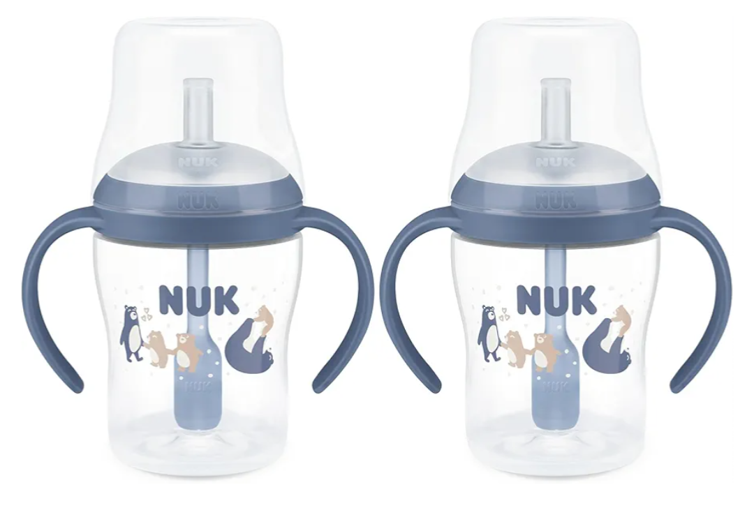 NUK Perfect Match Learner Straw Cup, 5 oz, 2 pack – Soft Straw, EasyGrip Handles, BPA Free, Spill Proof Transition Sippy Cup