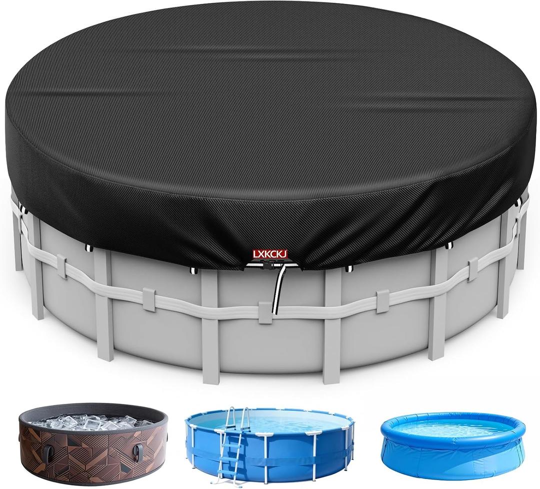 LXKCKJ 14 Ft Round Pool Cover, Solar Pool Covers for Above Ground Pools, Stock Tank Pool Cover Protector with Cover Accessories, Round Hot Tub Cover Ideal for Waterproof and Dustproof (Black)