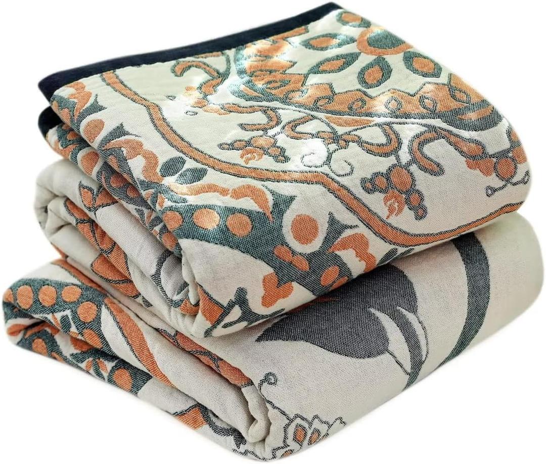 Boho Throw Blanket for Bed 100% Cotton Ultra Soft Rustic Quilt Spring Blanket Floral Farmhouse Decor Bed Blankets,60"x80" All Season Rustic Throw for Sofa Couch Chair