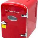 Frigidaire Mini Portable Compact Personal Fridge Cooler, 4 Liter Capacity Chills Six 12 oz Cans, 100% Freon-Free & Eco Friendly, Includes Plugs for Home Outlet & 12V Car Charger (Red)