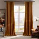 RYB HOME Fall Curtains Burnt Orange Velvet Curtains, Light Blocking, Thermal Insulated, Terracotta Luxury Window Treatment Privacy Backdrops for Bedroom Living Room, 52 inch x 84 inches, 2 Panels (Golden Oak)