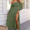 ZESICA Women's Boho Off Shoulder Wedding Guest Dress 2026 Spring Summer Side Split Flowy A Line Long Maxi Dresses (Green, M)