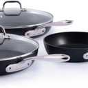 All-Clad HA1 Expert Hard Anodized Nonstick Frying Pans Skillets Set with Lids (8", 10" & 12") Dishwasher-Safe, Oven-Safe Up to 500F Compatible with All Stovetops (Gas, Electric & Induction) - Black