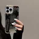 Compatible with iPhone 15 Pro Max Cute Glossy Mirror Case,Black Cool Stars,Senior Shockproof Protection and Silver Lens Frame for Women Girls Man