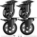 3 Inch Casters Set of 4 Heavy Duty, Caster Wheels with Safety Dual Locking, Swivel Plate Casters with Double Ball Bearings, Industrial Castor Wheels for Furniture, Workbench(Free Hardware Kits)