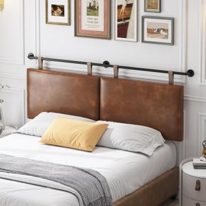 Queen Size Headboard, Wall Mounted Hanging Upholstered Bed Headboard with Modern Design Faux Leather Padded Headboards Ideal for Bedroom (Brown Leather, Queen)