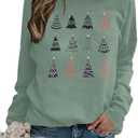 ASTANFY Christmas Sweatshirt Womens Christmas Tree Sweatshirts Xmas Lightweight Pullover, Size S, Green