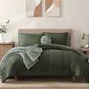 Monbix King Size Comforter Set - 7 Pieces Bed in a Bag King, Olive Green Bedding Sets with Comforter, All Seasons Comforter Bed Set with Sheets, Pillowcases & Shams