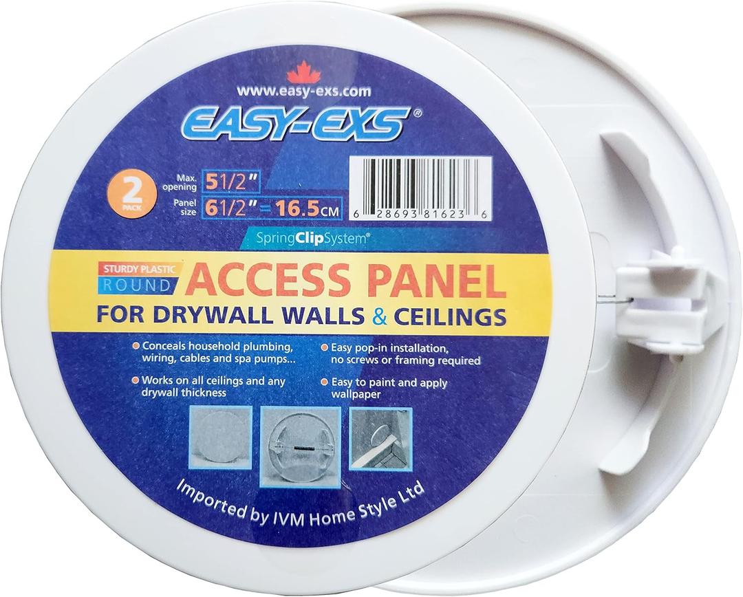 EASY-EXS Access Panel Round 6.5" Spring-Clip (Max Service Opening 5.5") Plastic White (Pack of 2) (Round 6.5")