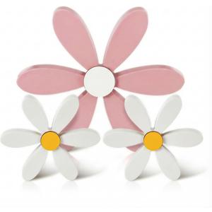 Spring Decor 3 Piece Wooden Flowers Boho Daisy Decor Handcrafted Shelf Sitters Tabletop Spring Flower for Tiered Tray Desk Home Office Kitchen Living Room Bedroom Pink