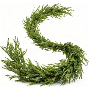 1PCS 9FT Christmas Norfolk Garland Decorations, Faux Pine Garland Outdoor, Artificial Unlit Green Garlands, Christmas Mantel Decoration Indoor, Thick Greenery Xmas Decor in The Winter