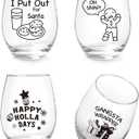 Jogskeor Funny Merry Christmas Wine Glass Set of 3, Christmas Themed Stemless Wine Glass for Women Men Friend Family, Wonderful Gift Idea for Christmas New Year Holiday, 15Oz