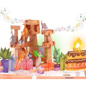 3D Pop Up Cat Birthday Card, Meow Song Birthday Card with Colorful Lights & Blow-Out Candle, Musical Birthday Card for Boys, Girls, Men, Women, Wife, and Cat Lovers with Blank Envelopes & Notes