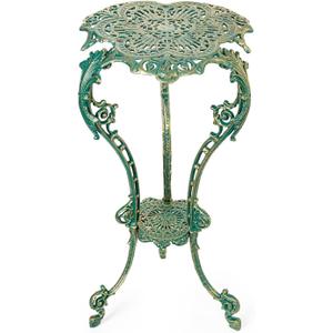 Sungmor Vintage Cast Iron Plant Stand - Ornate Green Pedestal Table for Indoor Outdoor Garden, 27.5" Antique Metal Flower Pot Holder, Victorian Style Plant Display Stand - Patio, Porch, Balcony Dcor