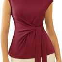 GRACE KARIN Womens Cap Sleeve Tops 2025 Summer Tie Waist Crew Neck Elegant Blouse Dressy Casual Work Business Shirts, 2XL