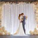 10ft White Backdrop Curtains with Lights String for Wedding Polyester Photo Backdrop Drapes Wrinkle Free White Curtains Backdrop for Birthday Parties Reception Baby Shower Ceremony-5 x 10ft x 2P