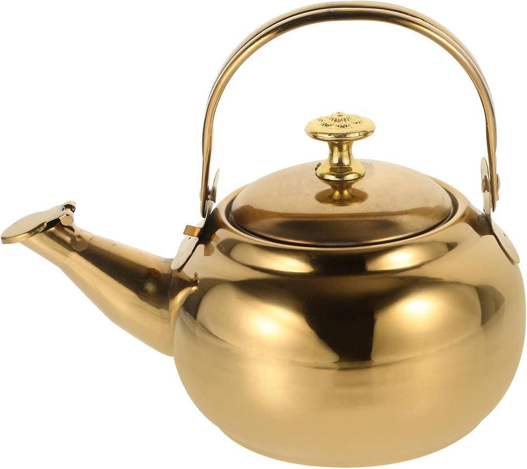 ABOOFAN Gold Whistling Tea Kettle, 14cm Stovetop Teapot, Stainless Steel Water Boilers, Beverage Carafe Pitcher with Infuser Camping Coffee Kettle for Home Kitchen Hotel