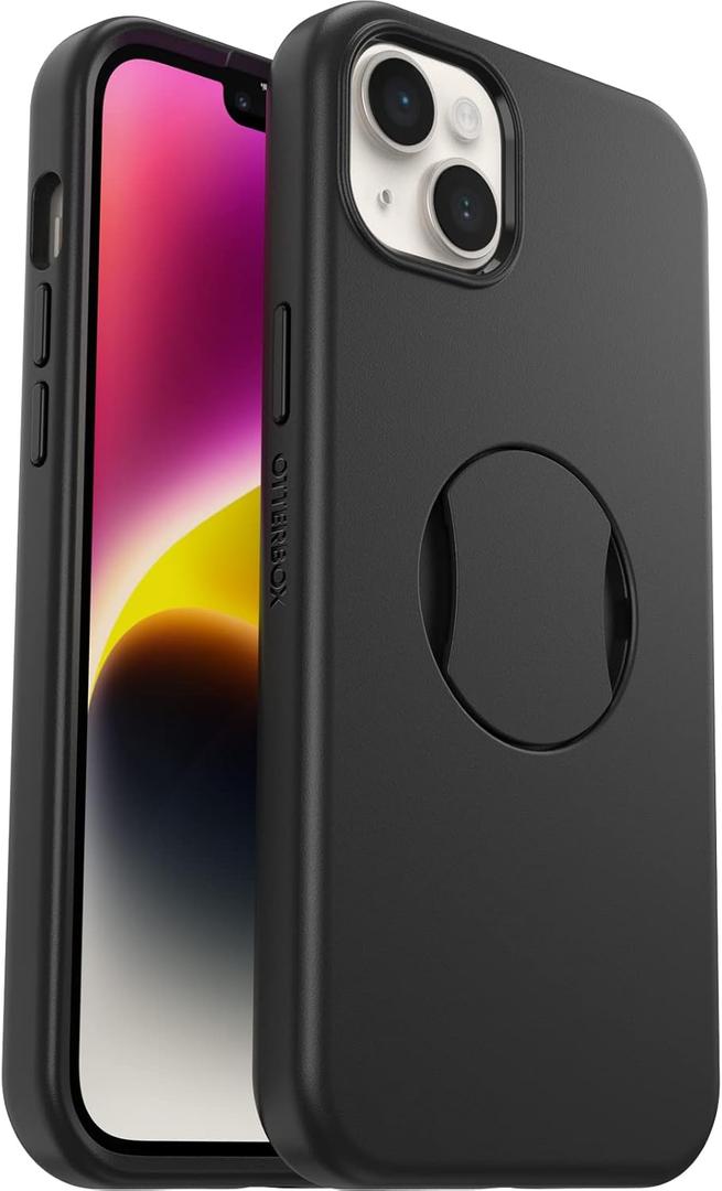 OtterBox iPhone 14 Plus (Only) OtterGrip Symmetry Series Case - BLACK, Built-in Grip, Sleek Case, Snaps to MagSafe, Raised Edges Protect Camera & Screen