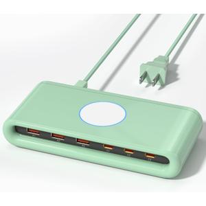 145W USB C Charging Station for Multiple Devices,6 Port USB C Hub Charger,Multi USB Charger Block for Laptop MacBook,HP,iPad,iPhone,Samsung,(Green, 145w)