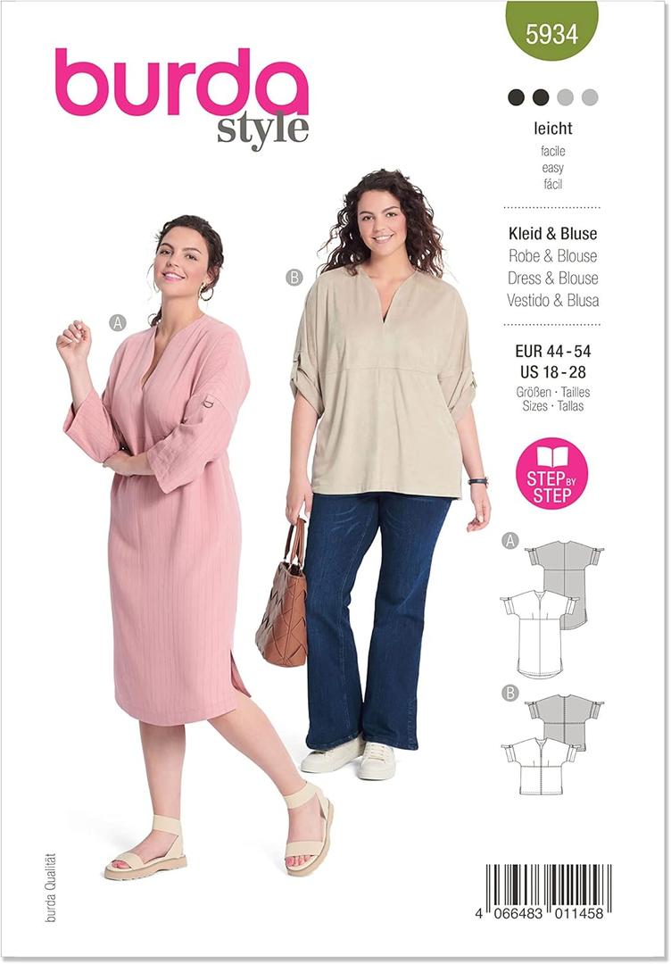 Burda Style X05934BURDA Misses' Dress and Blouse Sewing Pattern Packet, Design Code B5934, Sizes 18-28 (44-54)