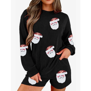 UNIQUEONE Christmas 2 Piece Sequin Outfits Women Merry Sweatshirt and Shorts Set Christmas Pajamas Holiday Set, Size: X-Large