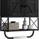 RUSTOWN Farmhouse Rustic Medicine Cabinet with Two Barn Door,Wood Wall Mounted Storage Cabinet with Adjustable Shelf and Towel Bar, 3-Tier Cabinet for Bathroom, Living Room(Black)