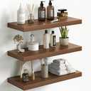 Fun Memories Floating Shelves for Wall 24 Inch Set of 3, Farmhouse Floating Shelves with Invisible Heavy Duty Bracket, 10 Inch Deep Bathroom Shelves for Storage, Living Room, Kitchen, Decor, Walnut