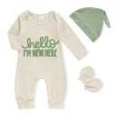 GRNSHTS Newborn Baby Boy Romper Coming Home Outfits Letter Print Bodysuit Jumpsuit+Hat+Gloves 3PCS Clothes Set (Oat, Newborn)