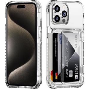 ACANDYA for iPhone 15 Pro Max Case Wallet Clear Protective Phone Case with Credit Card Holder Heavy Duty Protection Shockproof Anti-Scratch Anti-Yellow Cover for iPhone 15 Pro Max 6.7 inch Transparent