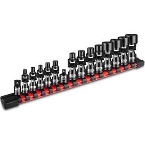 ZHAX 15-Piece E-Torx Swivel Socket Set, 1/4" & 3/8" Drive Universal Joint External Star E4-E24 (7-14mm), CR-V Steel with Adapters