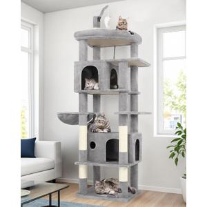 Globlazer Large Cat Tree Tower, Tall Cat Tree Condos for Indoor Cats Large Adult Cat Climbing Tower with 2 Spacious Caves, Oversized Top Perch, Big Hanging Basket, Cat Teaser Wand, F74B, Light Grey (74inch) Globlazer Large Cat Tree Tower, Tall Cat Tree Condos for Indoor Cats Large Adult Cat Climbing Tower with 2 Spacious Caves, Oversized Top Perch, Big Hanging Basket, Cat Teaser Wand, F74B, Light Grey (74inch)