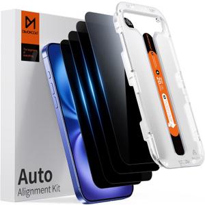 DIMONCOAT 4-PACK Privacy Screen Protector Compatible with iPhone 16 [Auto Alignment Kit] [10X Military Protection] iPhone 16 6.1 inch Tempered Glass Film [Case Friendly]