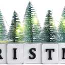 LED Lighted Christmas Tree Tabletop Decoration, Rustic Wooden Christmas Decor with Mini Trees, Xmas Sign Block Table Farmhouse Winter Holiday Centerpiece for Indoor Mantel, Shelf (Green)