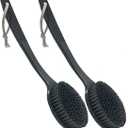 SUPERWASH PLUS Back Bath Brush - Curved Long Handle Shower Brush with Medium Stiff Charcoal Bristles for Cleaning and Exfoliating Body, Back Scrubber for Men & Women (Black 2 Pack)