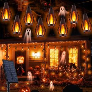 Solar Flame String Lights - 42ft 15 LED Lights Outdoor Solar String Lights for Garden Patio Halloween Decoration (Warm White, 42ft)