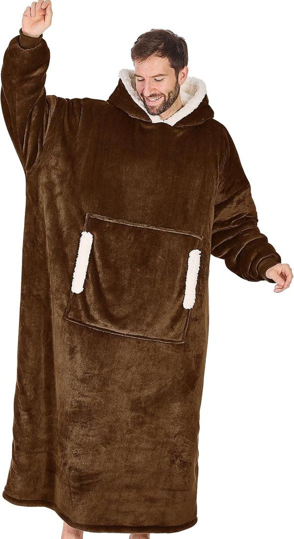 yescool Wearable Blanket Hoodie, Flannel Sherpa Fleece Blanket Sweatshirt for Adults Women Men,One Size Fits All