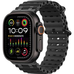 MoKo Ocean Band Compatible with Apple Watch Ultra 3/ 2/ 1 49mm, Upgraded Silicone Sports Bands 46mm 45mm 44mm for Men Women, Series 11/ 10/ 9/ 8/ 7/ 6/ 5 SE3/ 2/ 1 Breathable Strap with Metal Connector, A-Bk/ Bk