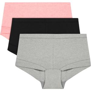Maidenform Women's Underwear Boy Shorts Pack, 3-Pack, Stretch Cotton Underwear Women Pack, Comfy Boy short Panties for Women (XX-Large, Pink Heather/Grey Heather/Black)