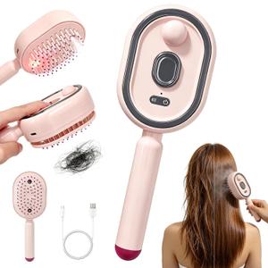 Electric Steam Brush for Hair, Electric Spray Air Cushion Massage Comb with Red Light Therapy, Rechargeable Water Spray Hair Brush, Self-Cleaning Detangling Anti-Static Hair Care Comb