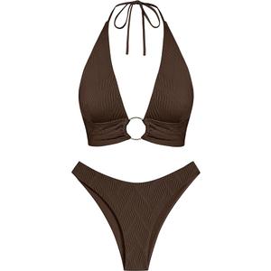 ZAFUL O Ring Halter Bikini Sets for Women High Cut Swimsuits Trendy 2 Piece Bathing Suits M