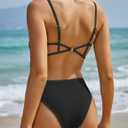 ZAFUL Women's One Piece Swimsuit Ribbed Open Back Bathing Suit Tummy Control Scoop Neck Adjustable Straps High Cut Swimwear