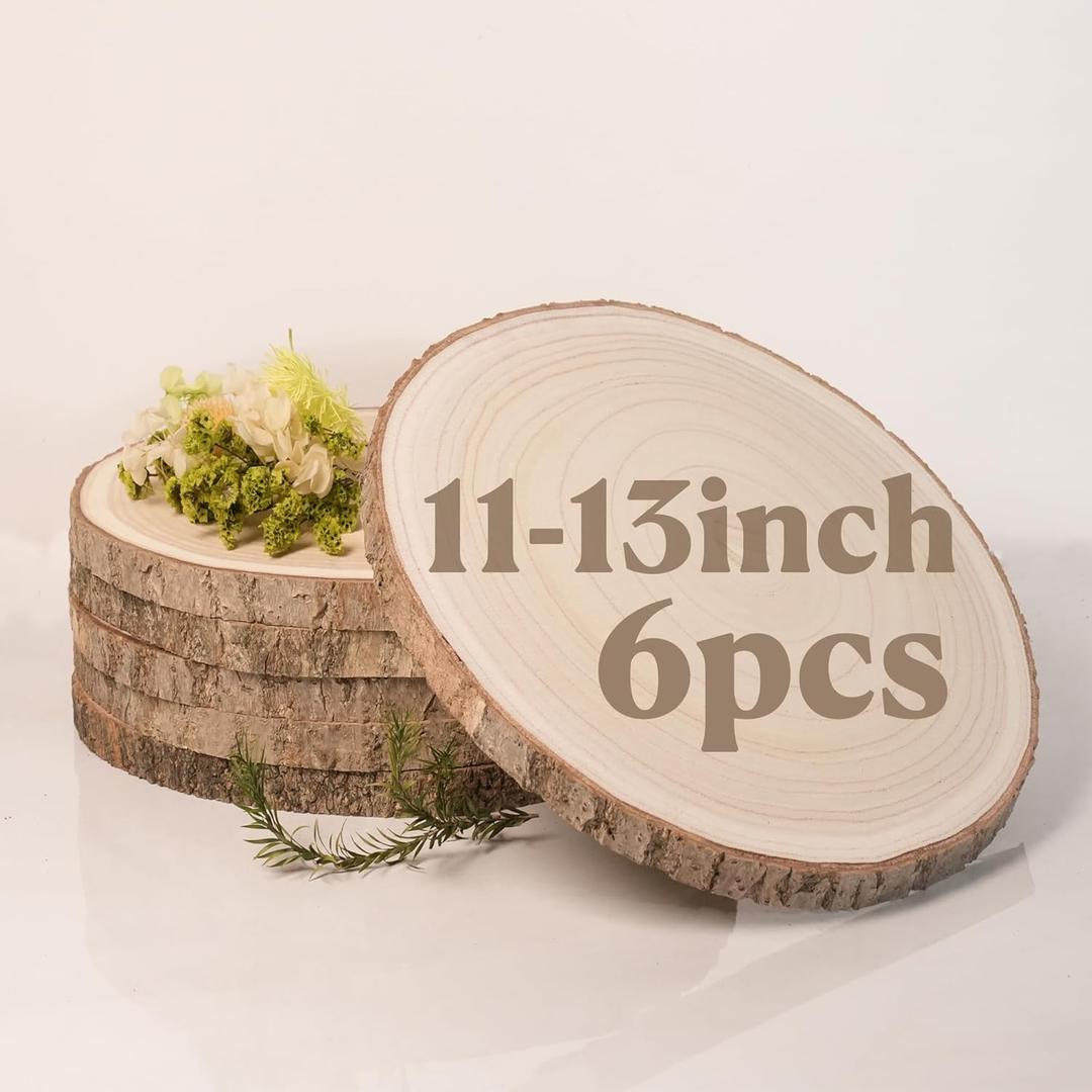 6 Pack 11-13 Inches Large Wood Slices for Centerpieces - Wood Centerpieces for Tables, Rustic Wedding Decor, Natural Wooden Rounds