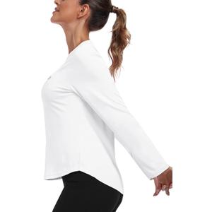 MoFiz Women's Long Sleeve Workout Tops Running Athletic Hiking Shirts Tees Quick Dry Loose Fit UPF 50+ Sun SPF UV Protection Sport T-Shirt XL White