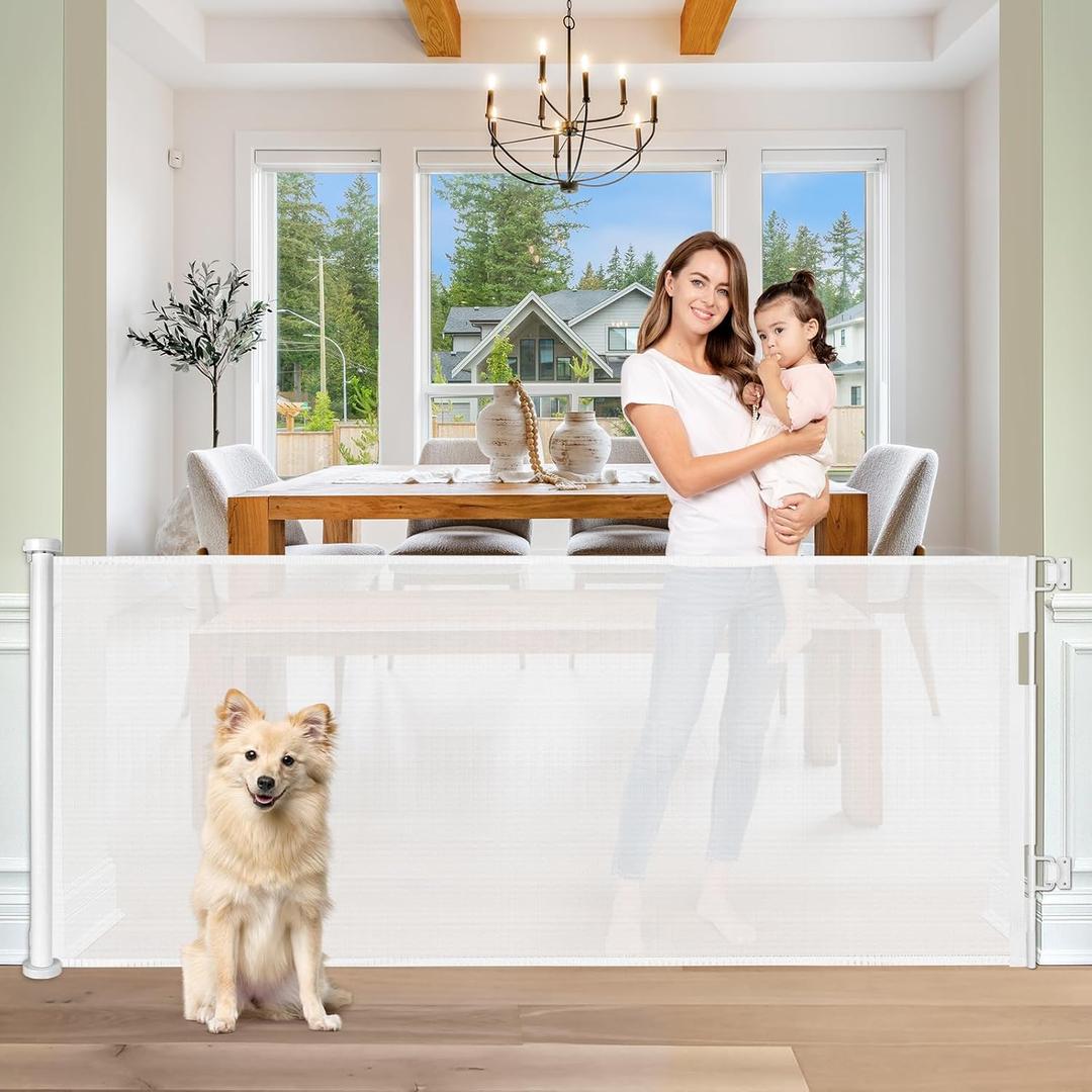 Extra Wide Baby Gate for Large Openings Retractable Baby Gates Indoor Outdoor Extra Long Dog Gate for Doorway Stair Gates for Kids or Pets Extra Large Dog Gate for Stairs ((33" Tall x 65" Wide), White)